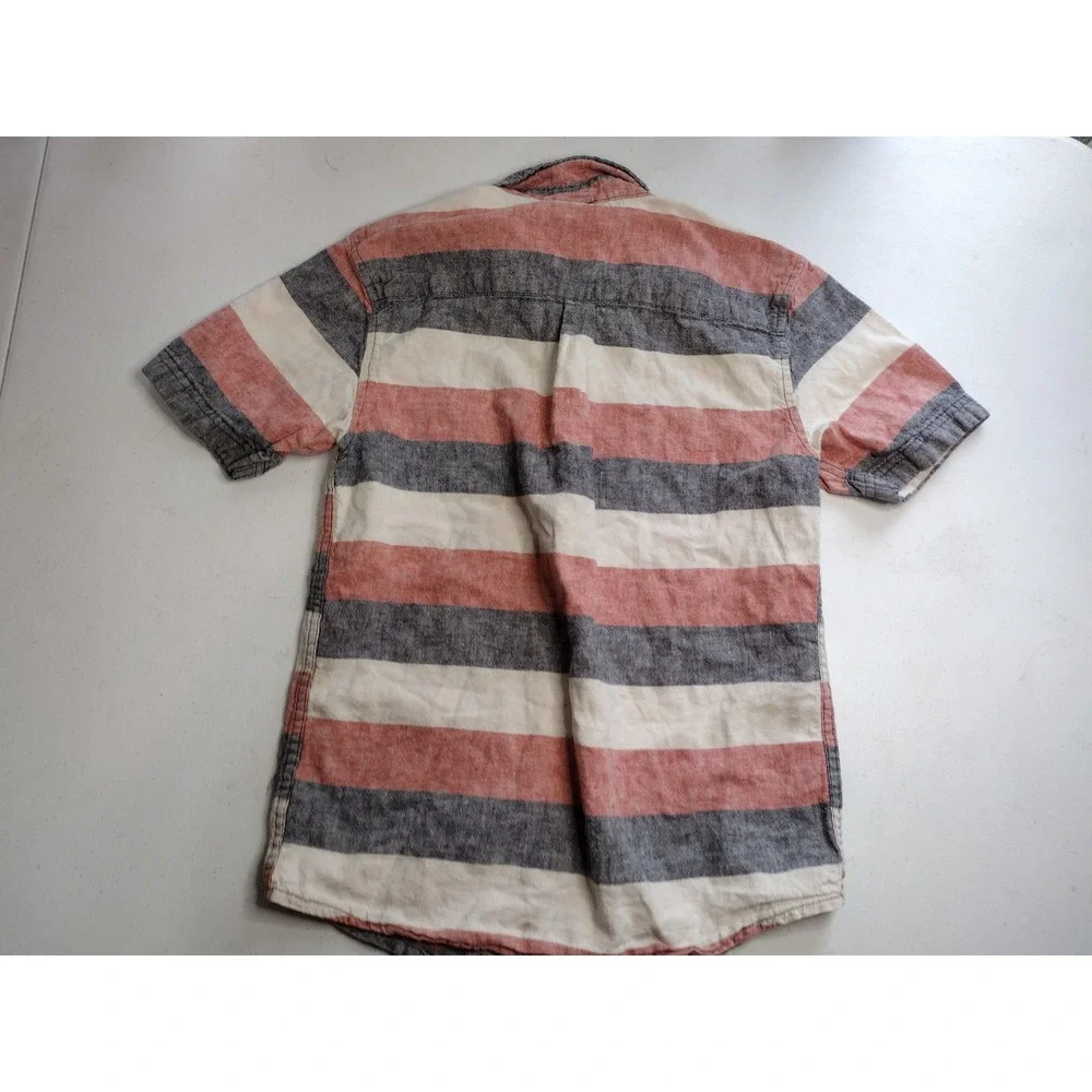 Gymboree Boys Red White Blue Striped Linen Short Sleeve Button Down Shirt M‎